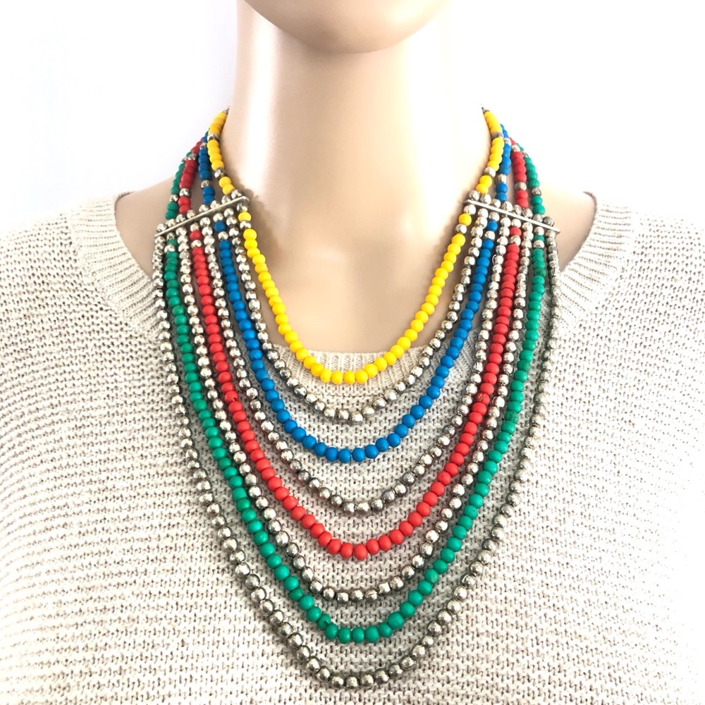 Vintage Multi-Strand Beaded Statement Necklace - image 1